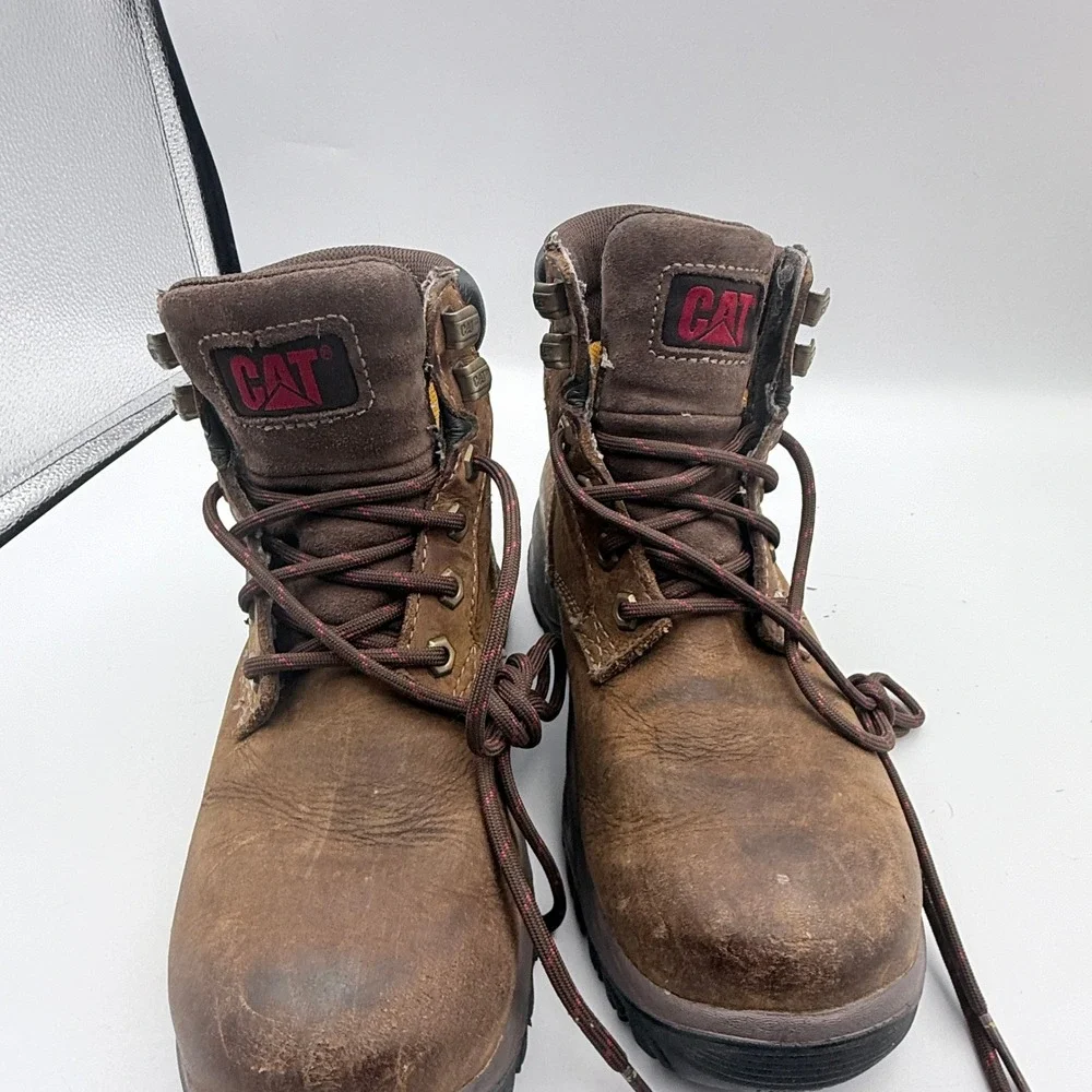 Caterpillar Work Boots Mens 7.5 Brown Leather Waterproof Lace Up Industrial 0082